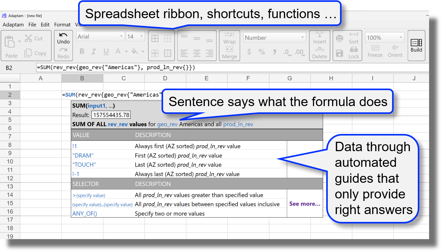 Spreadsheet showing a formula with a popup guide that explains it in plain English and lists all valid parameter values